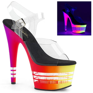 ADORE-708UVLN 7 Inch Heel Clear Neon Multi Pole Dancing Shoe