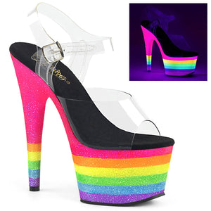 ADORE-708UVRB 7" Heel Clear Rainbow Glitter Strippers Shoes