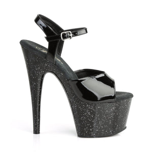 ADORE-709MG Pleaser 7" Heel Black Patent Pole Dancer Sandals