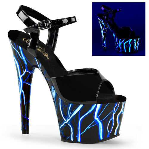 ADORE-709NLB 7 Inch Heel Black Neon Blue Pole Dancer Sandals