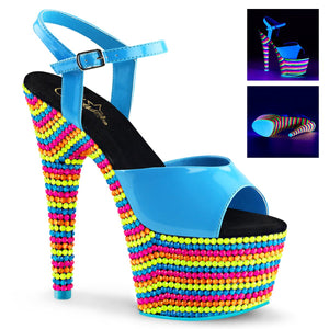 ADORE-709RBS Pleasers 7" Heel Neon Blue Pole Dancing Shoes