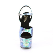 Load image into Gallery viewer, ADORE-709SP 7&quot; Heel Blue Holo Snake Print Pole Dancing Shoes