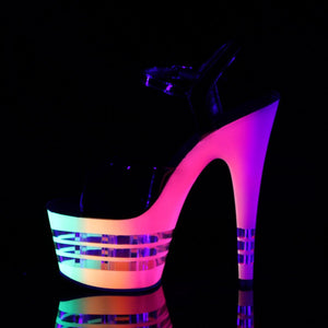 ADORE-709UVLN 7" Heel Black Neon Multi Pole Dancer Platforms