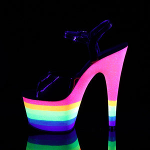 ADORE-709UVRB Pleaser 7" Black Rainbow Glitter Stripper Shoe