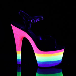 ADORE-709UVRB Pleaser 7" Black Rainbow Glitter Stripper Shoe