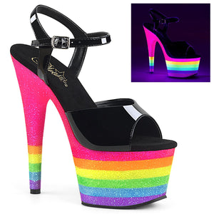 ADORE-709UVRB Pleaser 7" Black Rainbow Glitter Stripper Shoe