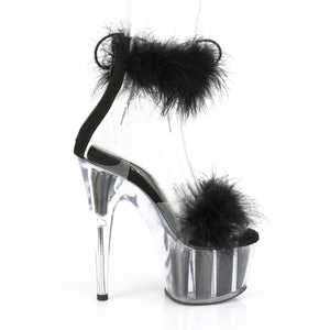 ADORE-724F 7 Inch Heel Clear and Black Fur Pole Dancing Shoe