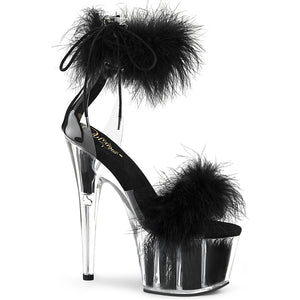 ADORE-724F 7 Inch Heel Clear and Black Fur Pole Dancing Shoe