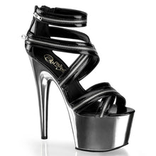 Load image into Gallery viewer, ADORE-767 7&quot; Heel Black and Pewter Chrome Strippers Sandals