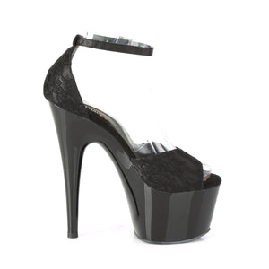 ADORE-768 Pleaser 7 Inch Heel Black Satin Strippers Sandals