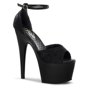 ADORE-768 Pleaser 7 Inch Heel Black Satin Strippers Sandals