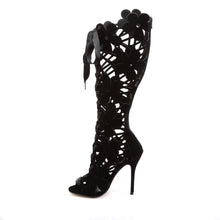 Load image into Gallery viewer, AMUSE-2020 Fabulicious 5&quot; Heel Black Velvet Knee High Boots