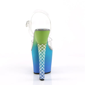 ARIEL-708OMBRE 7" Heel Clear Green-Blue Ombre Stripper Shoes