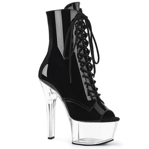 ASPIRE-1021 Pleaser 6" Heel Black and Clear Sexy Ankle Boots