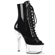 Load image into Gallery viewer, ASPIRE-1021 Pleaser 6&quot; Heel Black and Clear Sexy Ankle Boots