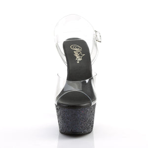 ASPIRE-608LG Sexy Heels Clear and Black Glitter Sexy Sandals