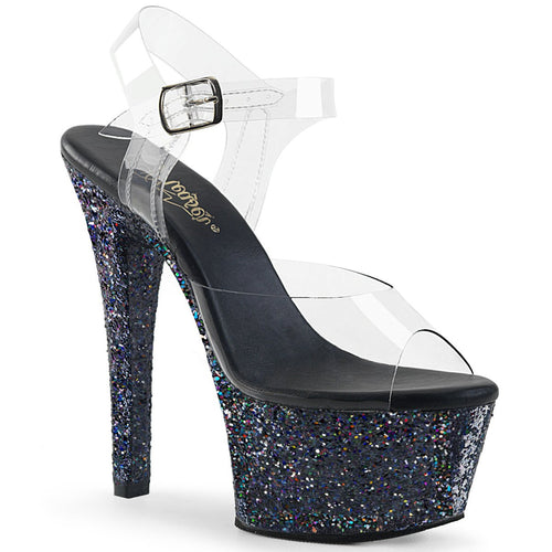 ASPIRE-608LG Sexy Heels Clear and Black Glitter Sexy Sandals