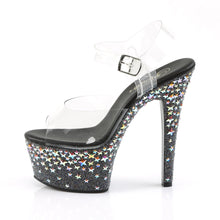 Load image into Gallery viewer, ASPIRE-608STPL Pleaser 6 Inch Black Silver Holo Sexy Sandals