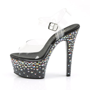 ASPIRE-608STPL Pleaser 6 Inch Black Silver Holo Sexy Sandals