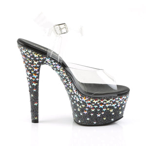 ASPIRE-608STPL Pleaser 6 Inch Black Silver Holo Sexy Sandals