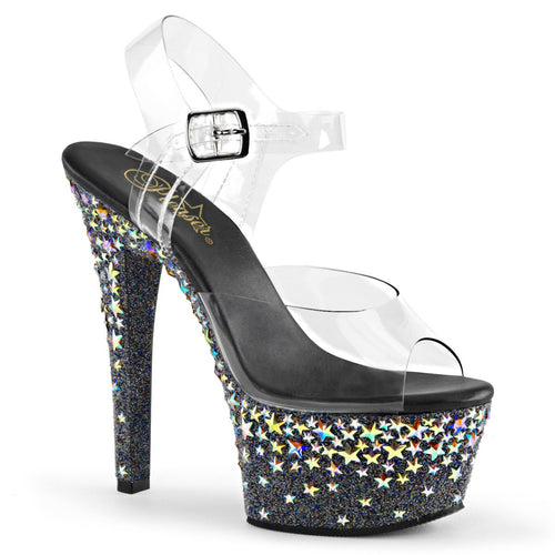 ASPIRE-608STPL Pleaser 6 Inch Black Silver Holo Sexy Sandals