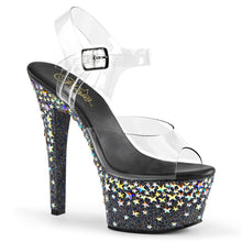 Load image into Gallery viewer, ASPIRE-608STPL Pleaser 6 Inch Black Silver Holo Sexy Sandals