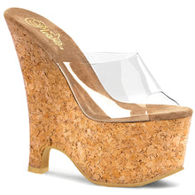 Load image into Gallery viewer, BEAU-601 Pleasers 6.5&quot; Heel Clear and Tan Pole Dancer Wedges