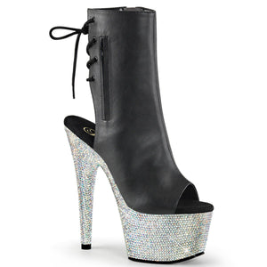 BEJEWELED-1018DM-7 Pleasers 7" Heel Black Bling Ankle Boots