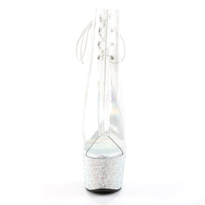 BEJEWELED-1018DM-7 7 Inch Clear Silver Bling Strippers Boots