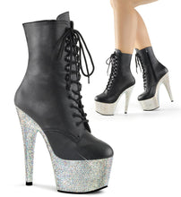 Load image into Gallery viewer, BEJEWELED-1020-7 Pleasers 7&quot; Heel Black Bling Strippers Boot