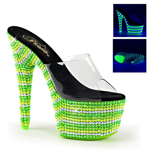 BEJEWELED-701UV Sexy Heels Clear Neon Multi Green Sexy Shoes