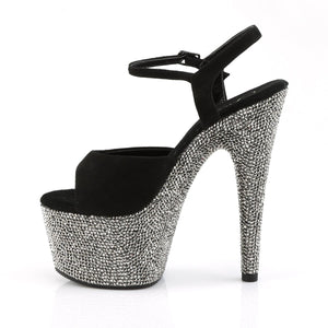 BEJEWELED-709DM Sexy 7" Heel Black  w Pewter Stripper Shoe