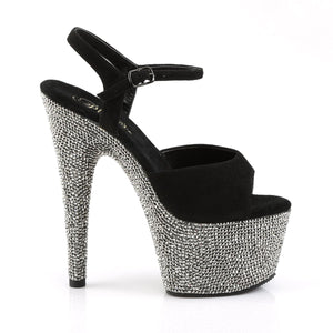 BEJEWELED-709DM Sexy 7" Heel Black  w Pewter Stripper Shoe