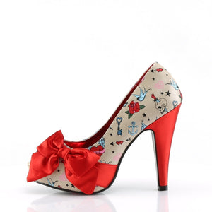 BETTIE-13 Pin Up 4.5" Heel Cream Pu Red Platform Shoes