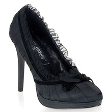 Load image into Gallery viewer, BLISS-38 Pin Up 4 Inch Heel Black Satin Burlesque Shoes