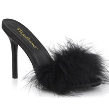 Load image into Gallery viewer, CLASSIQUE-01F Fetish 4&quot; Heels Black Marabou Bedroom Shoes