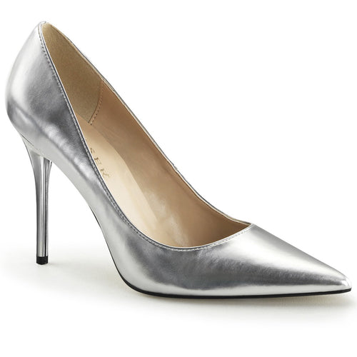 CLASSIQUE-20 Pleaser 4 Inch Heel Silver Fetish Footwear