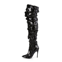 Load image into Gallery viewer, COURTLY-3011 Pleaser 5&quot; Heel Black Sequins Fetish Footwear