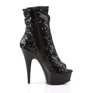 DELIGHT-1008SQ 6" Heel Black Sequin Pewter Stripper Shoes