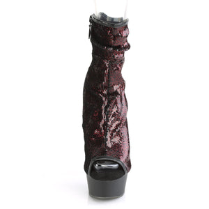 DELIGHT-1008SQ 6" Heel Burgundy Sequins Pole Dancer Boots