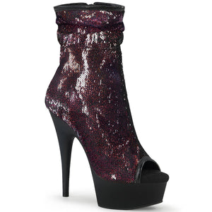 DELIGHT-1008SQ 6" Heel Burgundy Sequins Pole Dancer Boots