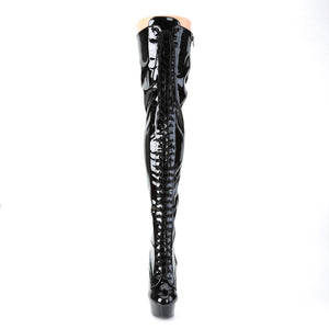 DELIGHT-3023 6" Heel Black Stretch Patent Pole Dancer Boots