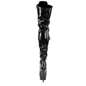 DELIGHT-3028 6" Heel Black Stretch Patent Pole Dancer Boots