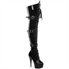 Load image into Gallery viewer, DELIGHT-3028 6&quot; Heel Black Stretch Patent Pole Dancer Boots