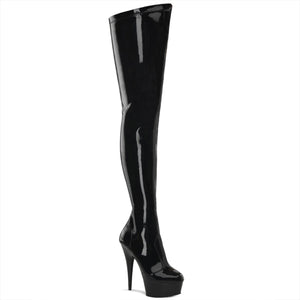 DELIGHT-4000 6" Heel Black Stretch Patent Pole Dancer Boots