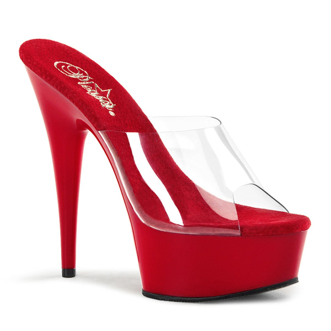 DELIGHT-601 6 Inch Heel Clear and Red Pole Dancing Platforms