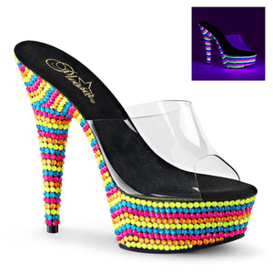 DELIGHT-601RBS 6" Heel Clear Neon Multi Pole Dancer Shoes