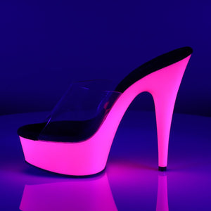 DELIGHT-601UV 6" Heel Clear Neon Pink Pole Dancing Platforms