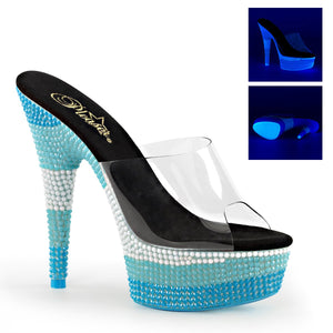 DELIGHT-601UVS 6" Heel Clear Neon Multi Blue Strippers Shoes