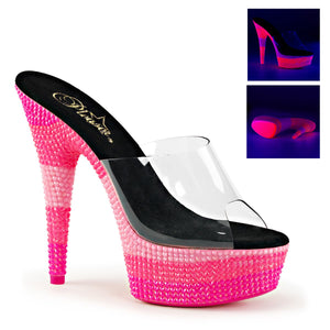 DELIGHT-601UVS Pleaser 6" Heel Clear Neon Multi H Pink Shoes